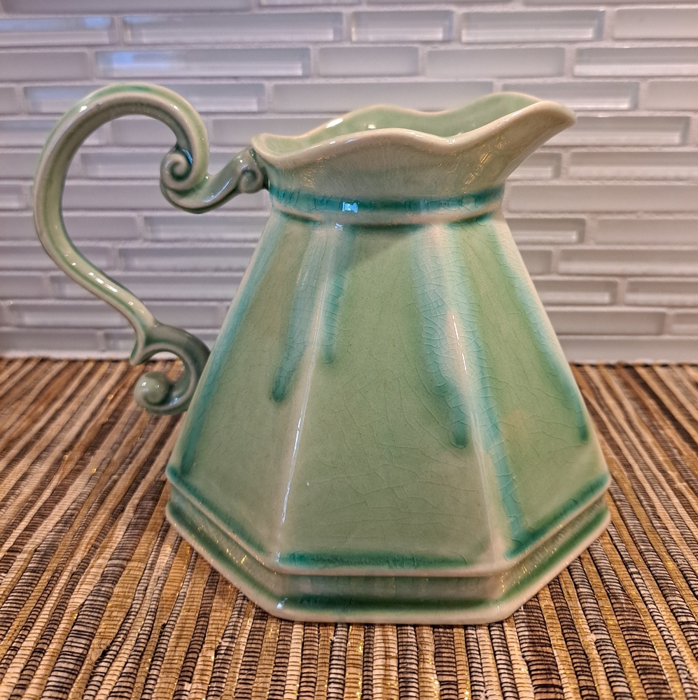 Anthropologie Green Celadon Glazed Ceramic Octagonal Creamer